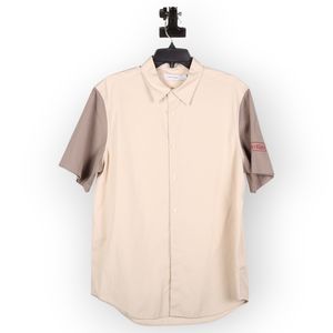 Calvin Kl Mens Beige Limited Edition Preshrunk Pockets Collared Button-Up Size M